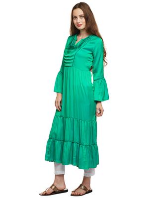 Tiered art silk bell sleeves kurta - 15622385 - Standard Image - 2
