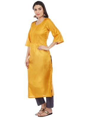 Pintucks art silk straight kurta - 15622388 - Standard Image - 2