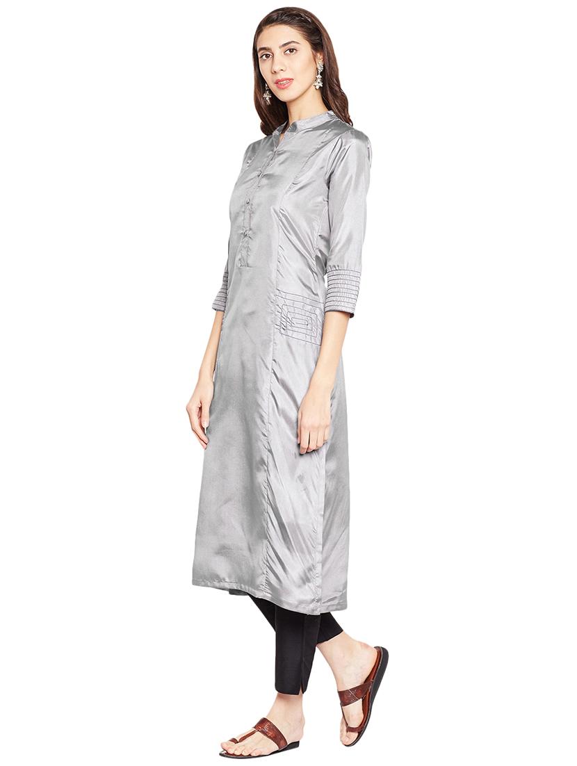 Art silk straight Solid kurta - 15622389 - Zoom Image - 2