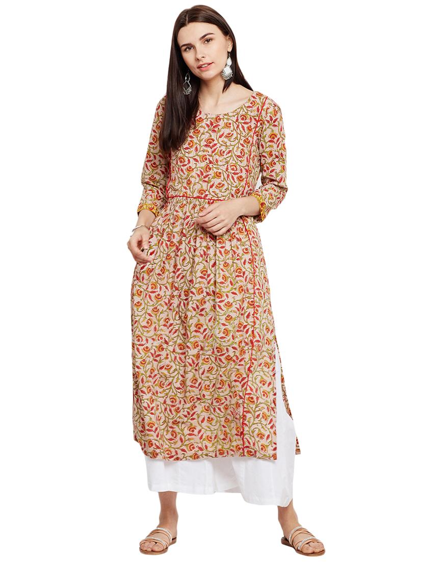 Straight printed piping kurta - 15622409 - Zoom Image - 2