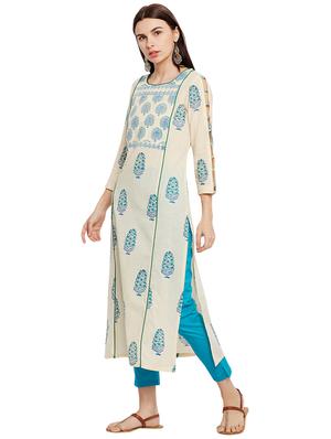 Printed piping straight kurta - 15622413 - Standard Image - 2