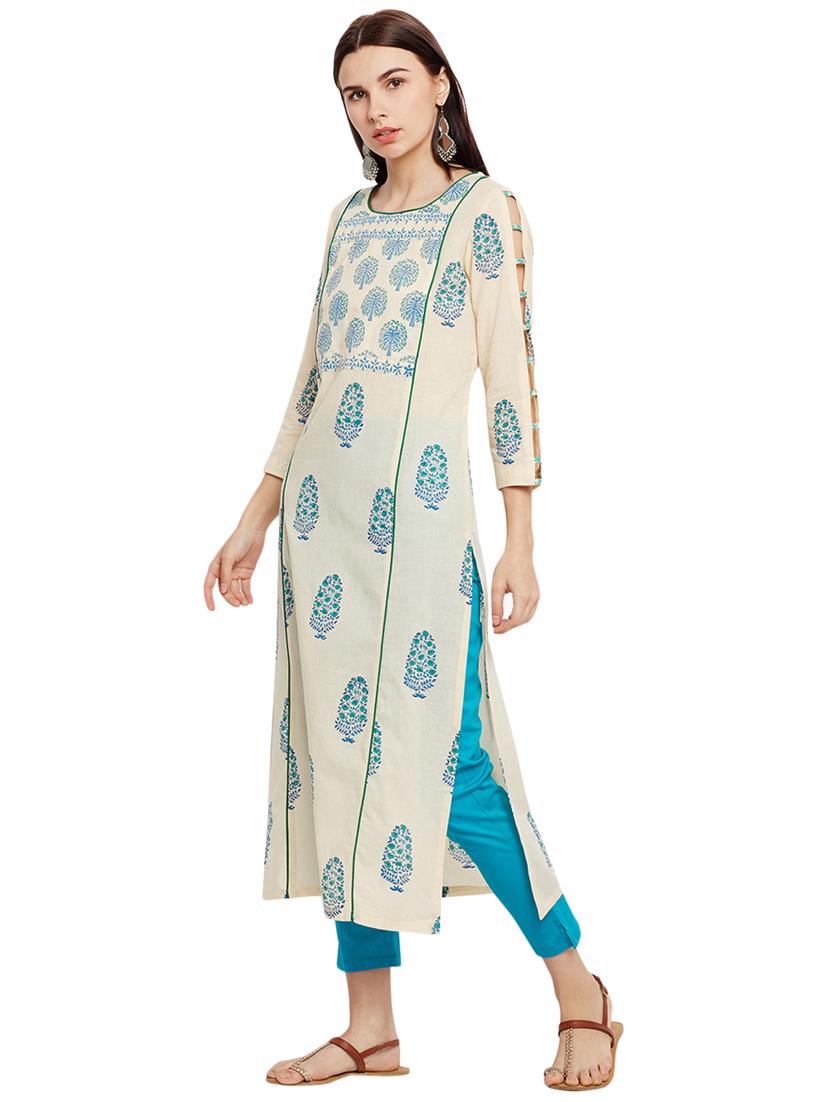 Printed piping straight kurta - 15622413 - Zoom Image - 2