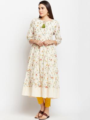 Flared printed kurta with tassels - 15622414 - Standard Image - 2