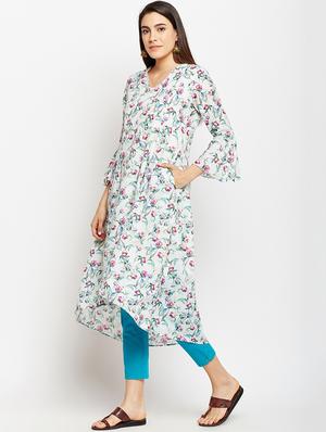 High low bell sleeves kurta with pocket - 15622418 - Standard Image - 2
