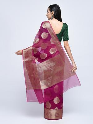 floral zari motif banarasi saree with blouse - 15622851 - Standard Image - 2