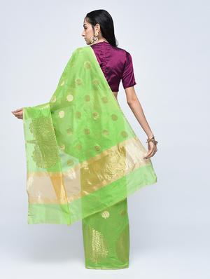 conversational zari motif banarasi saree with blouse - 15622857 - Standard Image - 2