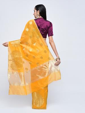 conversational zari motif banarasi saree with blouse - 15622860 - Standard Image - 2
