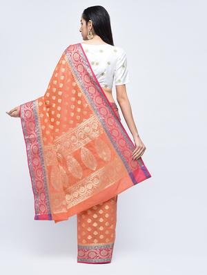 floral zari border banarasi saree with blouse - 15622862 - Standard Image - 2