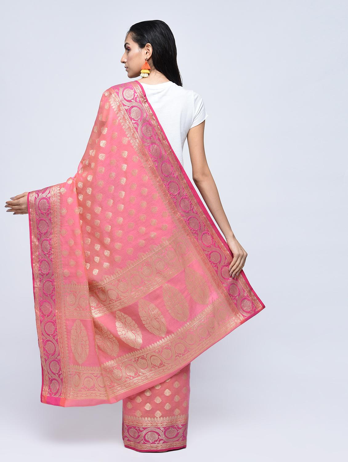 floral zari border banarasi saree with blouse - 15622863 - Zoom Image - 2