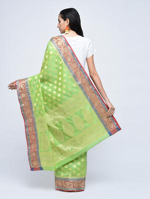 floral zari border banarasi saree with blouse - 15622865 - Standard Image - 2
