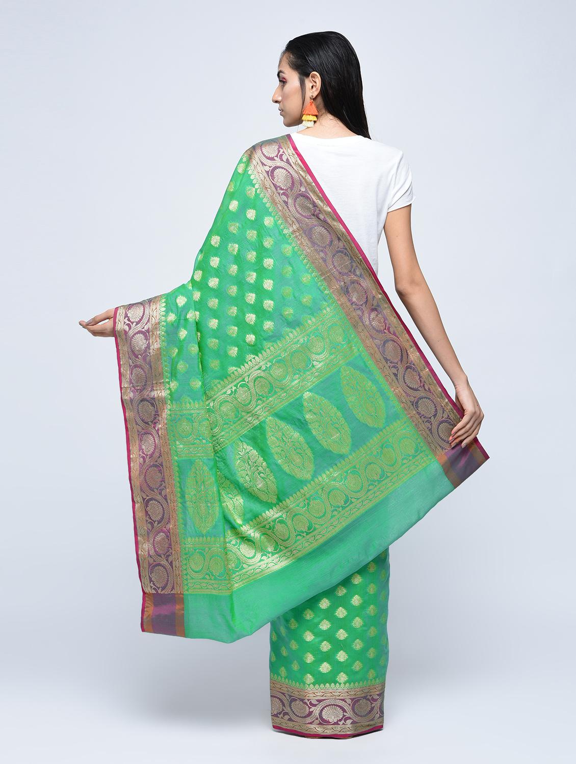 floral zari border banarasi saree with blouse - 15622866 - Zoom Image - 2