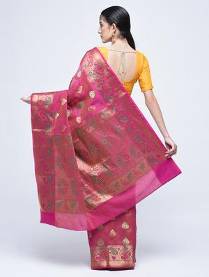 paisley zari border banarasi saree with blouse - 15622867 - Standard Image - 2