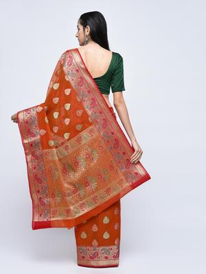 paisley zari border banarasi saree with blouse - 15622871 - Standard Image - 2