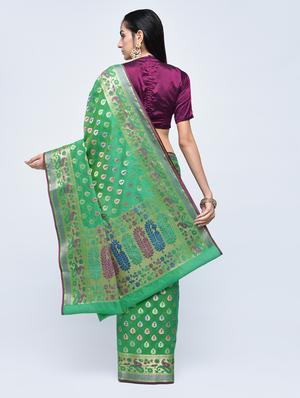 paisley zari border banarasi saree with blouse - 15622873 - Standard Image - 2