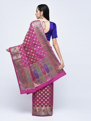 paisley zari border banarasi saree with blouse - 15622874 - Standard Image - 2
