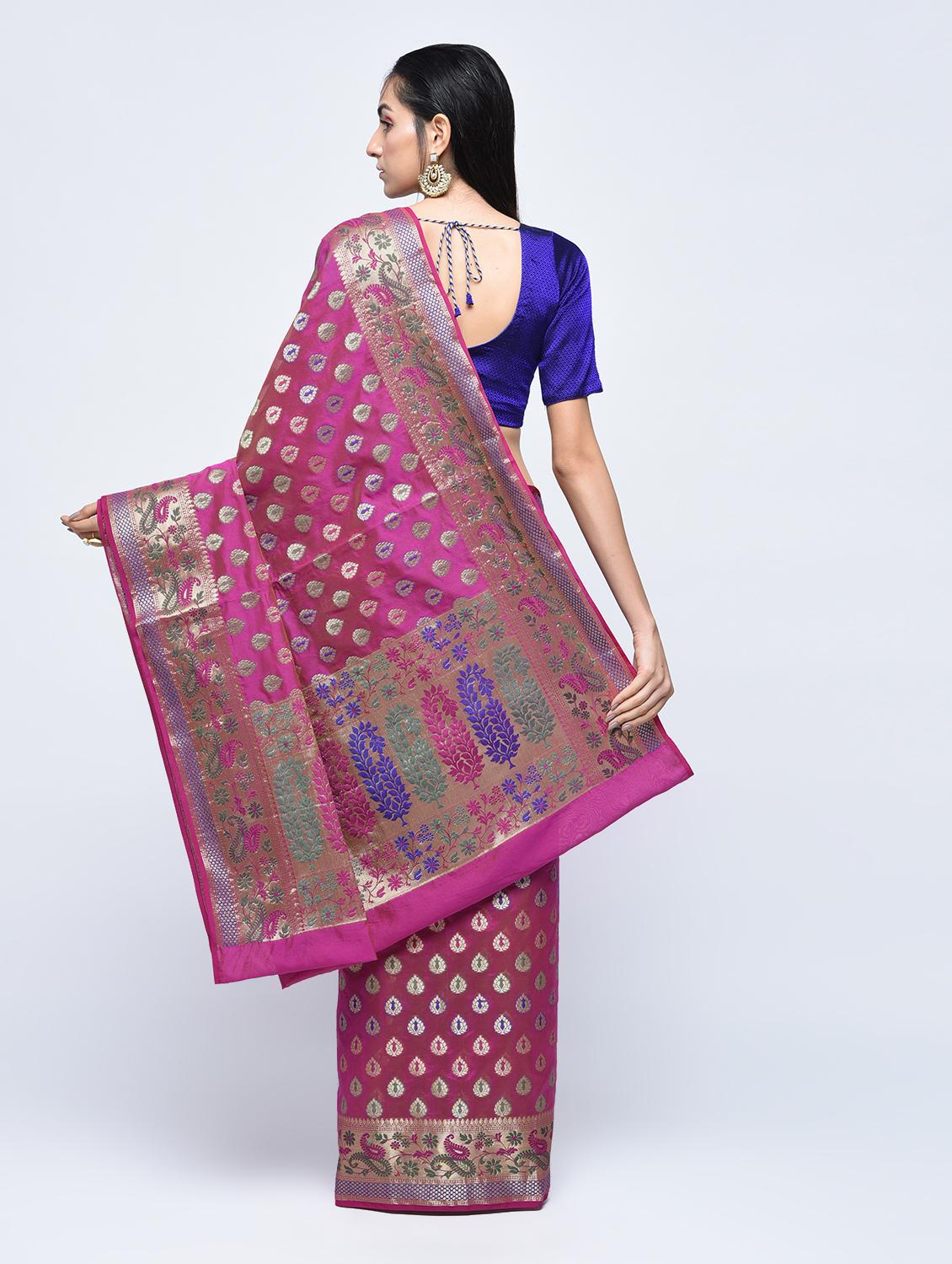 paisley zari border banarasi saree with blouse - 15622874 - Zoom Image - 2