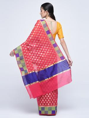 checkered border banarasi saree with blouse - 15622879 - Standard Image - 2