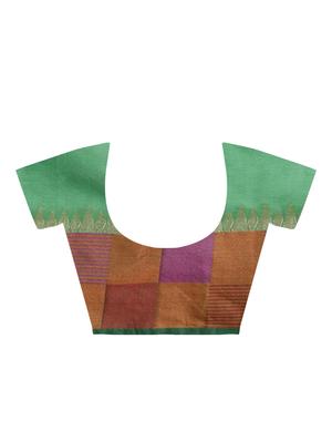 checkered border banarasi saree with blouse - 15622880 - Standard Image - 5