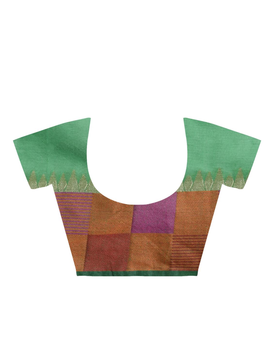 checkered border banarasi saree with blouse - 15622880 - Zoom Image - 5