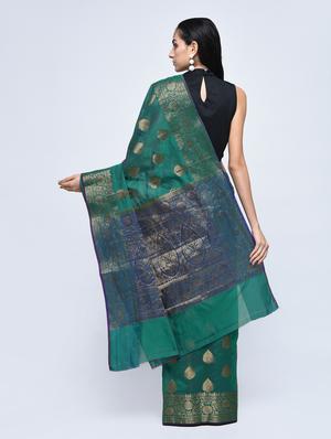 floral zari border banarasi saree with blouse - 15622882 - Standard Image - 2