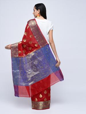 floral zari border banarasi saree with blouse - 15622883 - Standard Image - 2