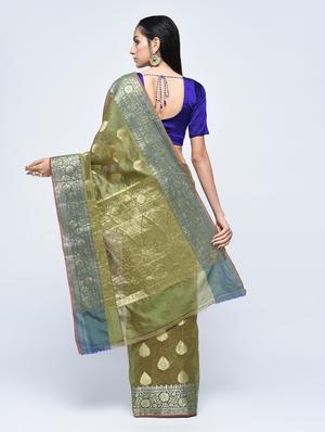 floral zari border banarasi saree with blouse - 15622892 - Standard Image - 2