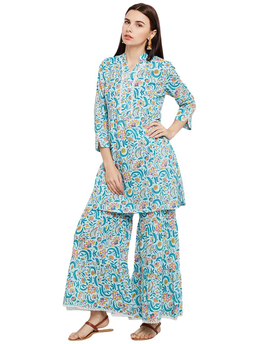 Printed kurta with palazzo set - 15623538 - Zoom Image - 2