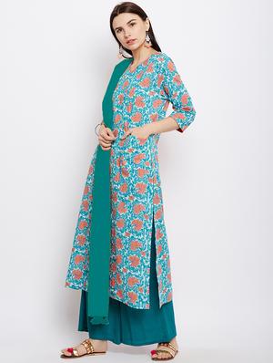 Pintucks printed kurta with palazzo set - 15623539 - Standard Image - 2
