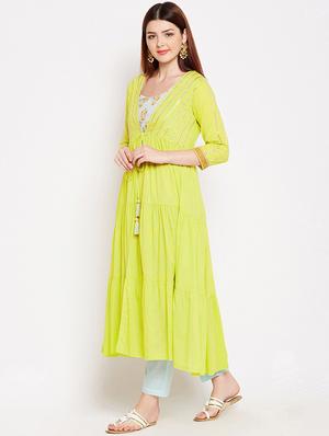 Gota patti tiered kurta with pant set - 15623541 - Standard Image - 2