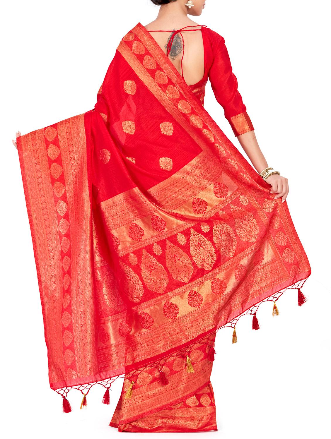 gold zari motif kanjivaram saree with blouse - 15625514 - Zoom Image - 2