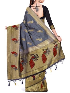 conversational zari motif kanjivaram saree with blouse - 15625517 - Standard Image - 2