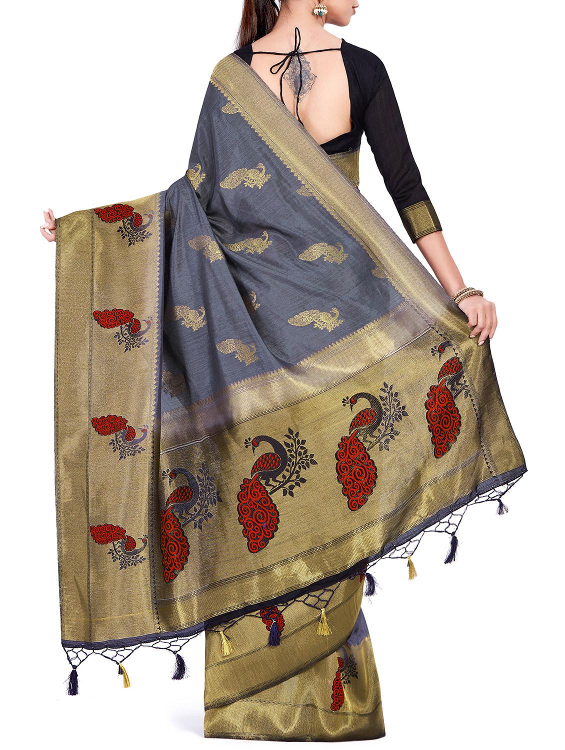 conversational zari motif kanjivaram saree with blouse - 15625517 - Zoom Image - 2