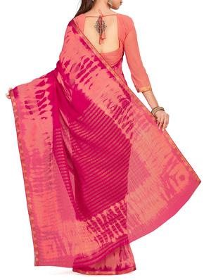 striped pallu tie & dye saree with blouse - 15625599 - Standard Image - 2
