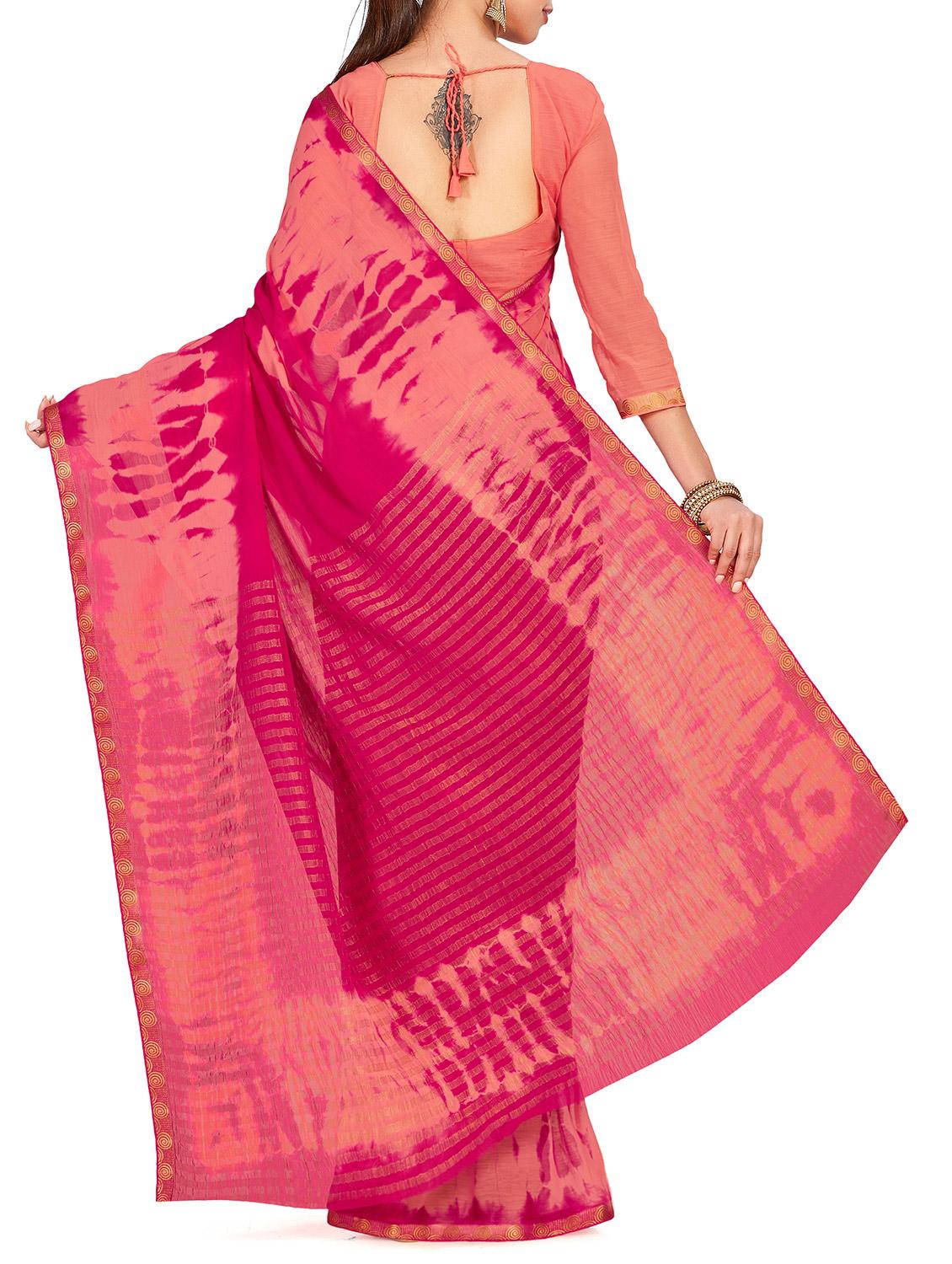 striped pallu tie & dye saree with blouse - 15625599 - Zoom Image - 2