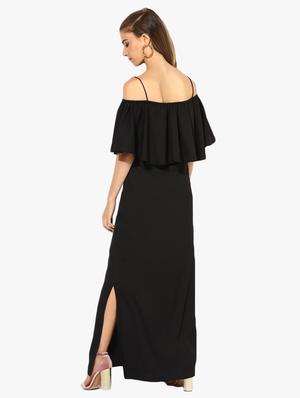 ruffled overlay high slit dress - 15627901 - Standard Image - 2