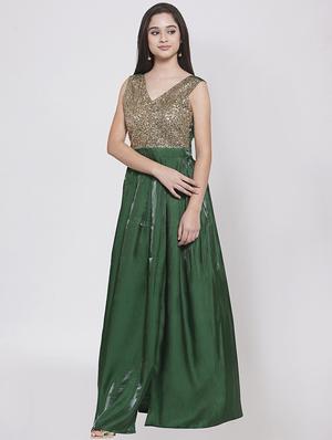 high slit sequined pleated gown - 15628783 - Standard Image - 2