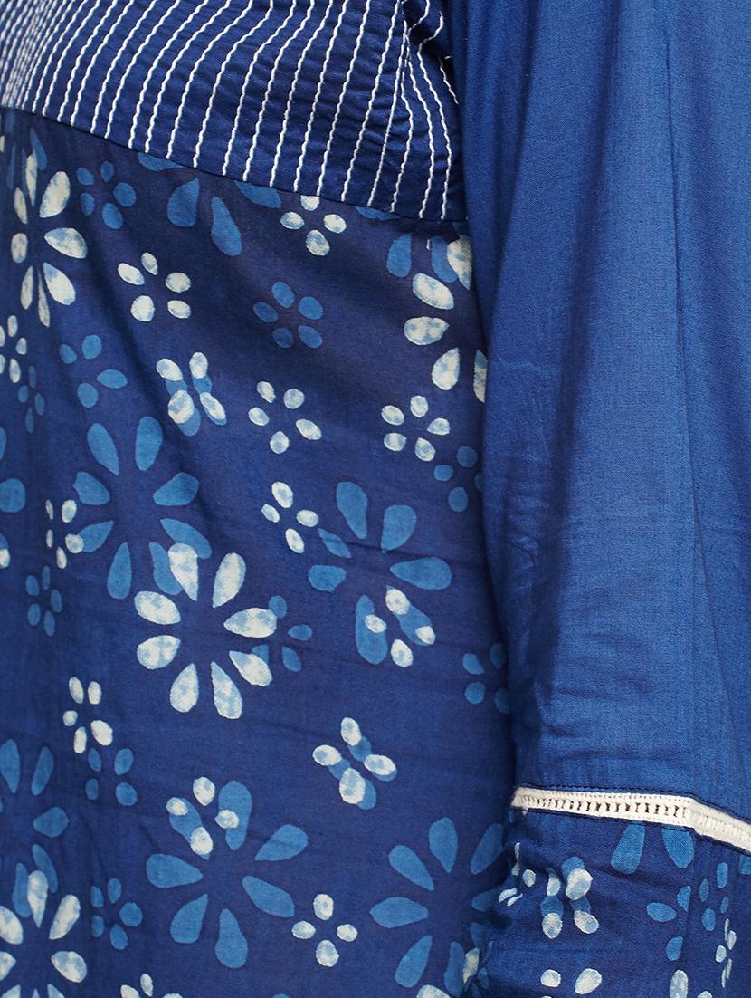 blue cotton straight kurta - 15629503 - Zoom Image - 5