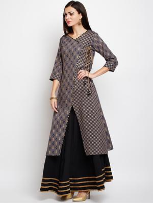 grey cotton aline kurta - 15629504 - Standard Image - 2