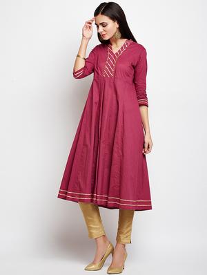 Burgundy gotta work anarkali kurta - 15629505 - Standard Image - 2