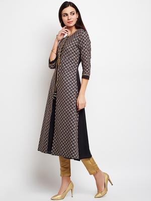 Foil print gotta work layered kurta - 15629508 - Standard Image - 2