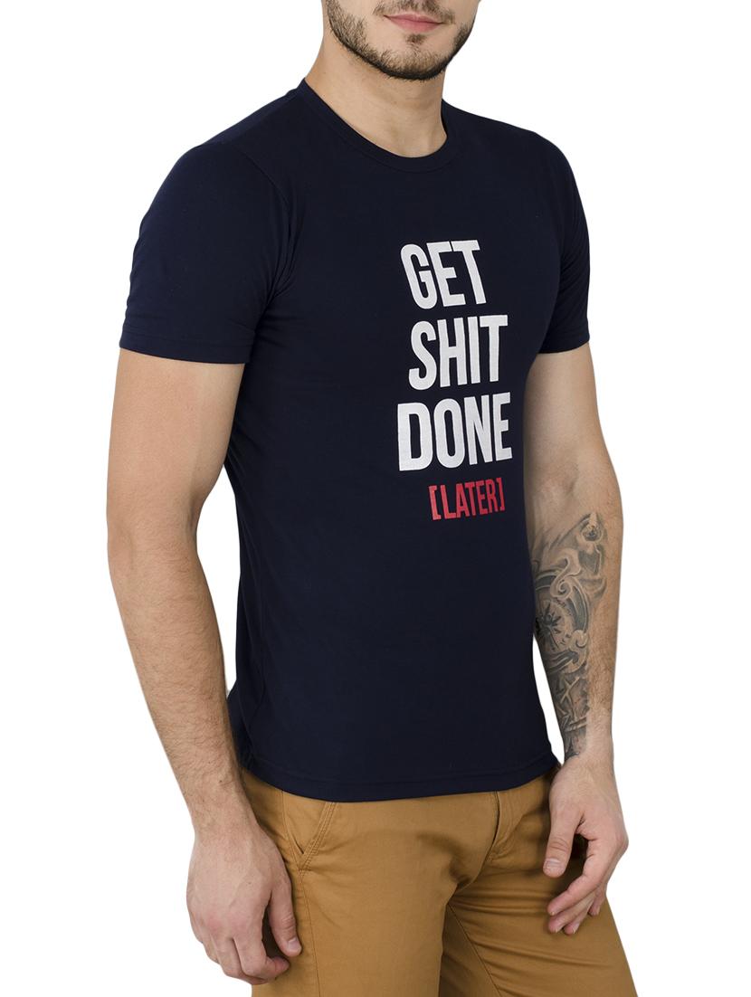navy blue cotton chest print t-shirt - 15629602 - Zoom Image - 2