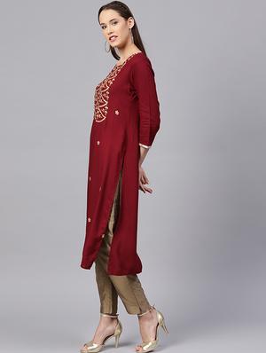 Embroidered foil print kurta - 15629872 - Standard Image - 2