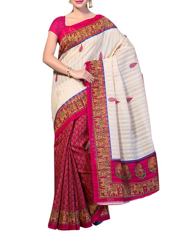 multicolor printed saree combo with blouse - 15630061 - Zoom Image - 2