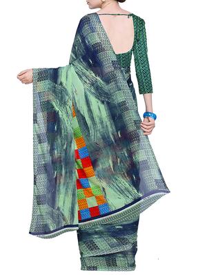 checkered printed saree with blouse - 15630934 - Standard Image - 2