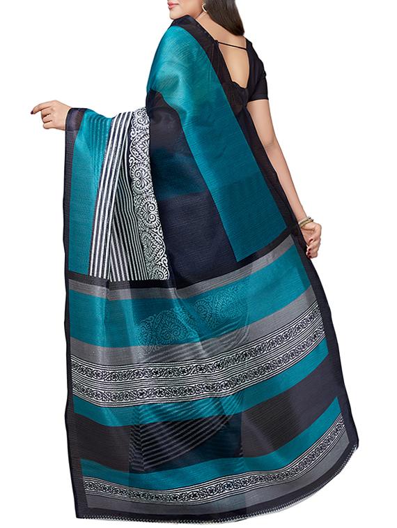 striped printed saree with blouse - 15630960 - Zoom Image - 2