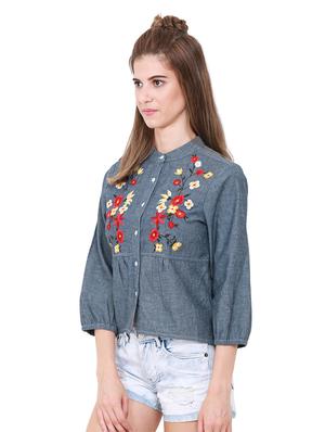 embroidered yoke back pleat shirt - 15631355 - Standard Image - 2