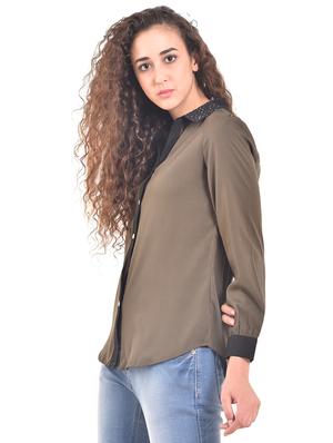 contrast embellished collar asymmetric shirt - 15631850 - Standard Image - 2