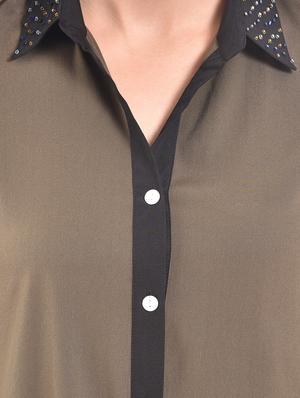 contrast embellished collar asymmetric shirt - 15631850 - Standard Image - 5