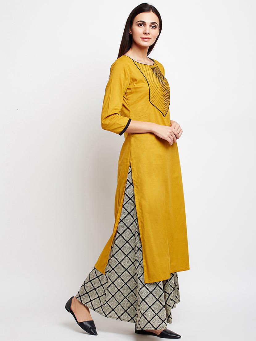 pintucks yoke desing kurta with palazzo set - 15634880 - Zoom Image - 2
