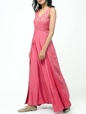brocade silk fit & flare kurta - 15635837 - Standard Image - 2